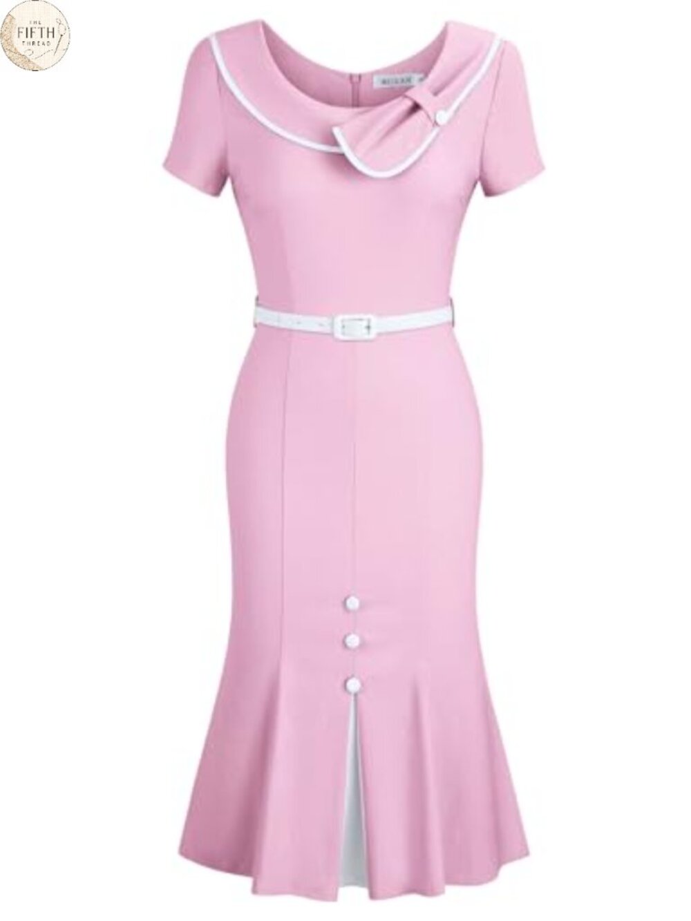 Retro 60s Sailor Collar Short Sleeve Pinup Cocktail Work Mermaid Dress with Belt
